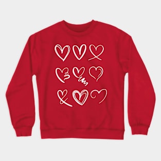 Random Heart Designs Valentines Day White Print Crewneck Sweatshirt